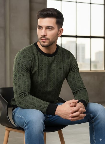 Buy Rigo Men Olive Green All Over Printed Round Neck Fleece Sweatshirt on EMI