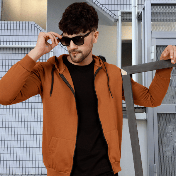 Buy Rigo Men Camel Brown Fleece Hooded Jacket on EMI