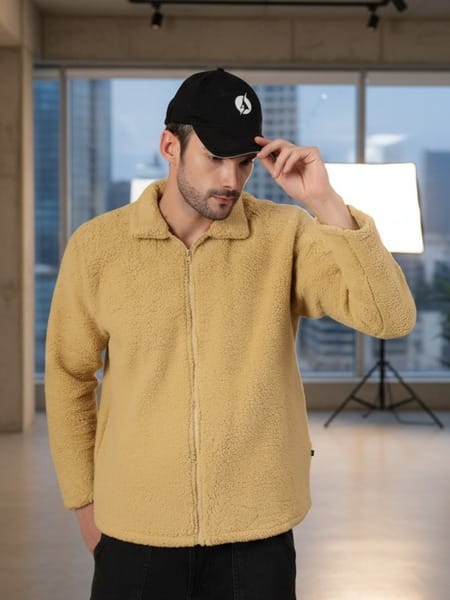 Buy Rigo Men Cream Sherpa Solid Oversized Jacket on EMI
