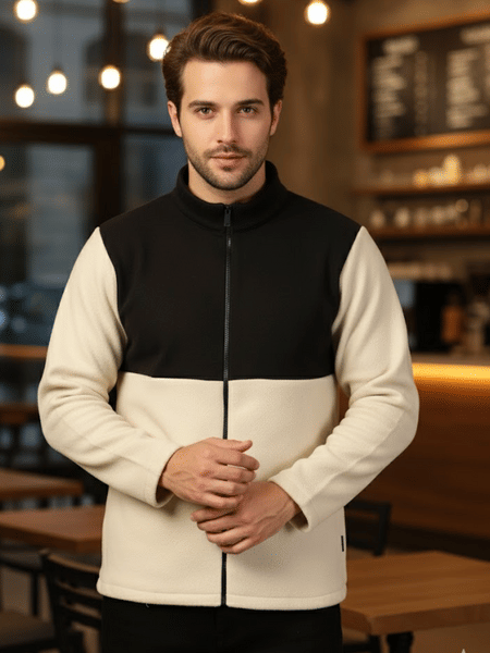 Buy Rigo Men Ivory Polar fleece Colorblocked Jacket on EMI