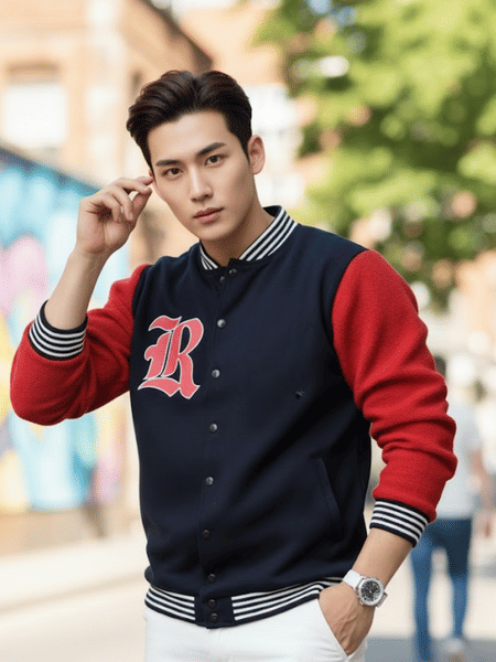Buy Rigo Men Red Fleece Colorblock Oversized Varsity on EMI
