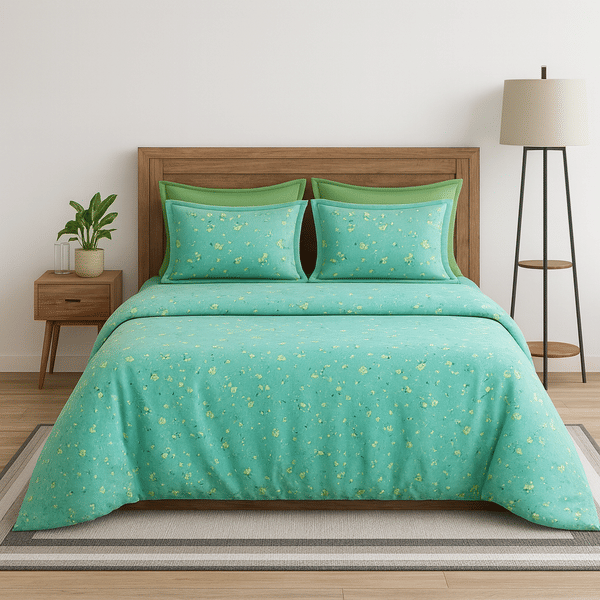 Buy Layers Blossom Green Double Bedsheet Set | 100% Cotton | 88×100 Inches | Soft & Breathable Floral Print with 2 Pillow Covers | Durable & Colorfast on EMI