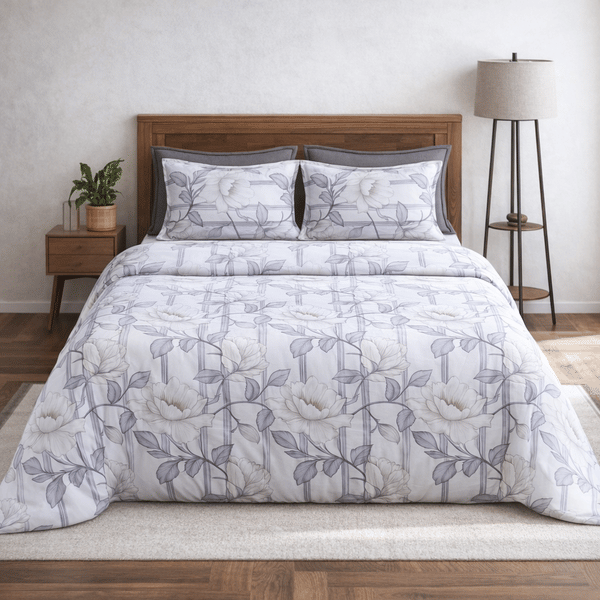 Buy Layers Blossom White Double Bedsheet Set | 100% Cotton | 88×100 Inches | Soft & Breathable Floral Design with 2 Pillow Covers on EMI