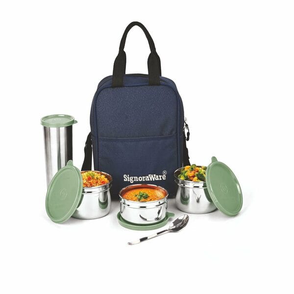 Buy Signoraware Fusion Medium Lunch with 500 ml Tumbl-Set of 4 Egreen on EMI