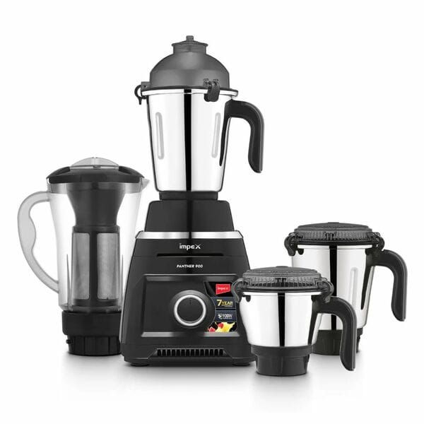 Buy Impex Panther 900W Heavy-Duty Mixer Grinder | 4 Jars | SS304 Stainless Steel Blades | 3-Speed Control – Black on EMI