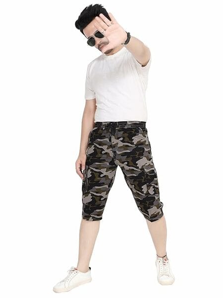 Buy Shree Ashtavinayak Men's Cotton Camouflage Three Fourth Cargo Shorts, Regular Fit, Multiple Pockets (Light Grey) on EMI