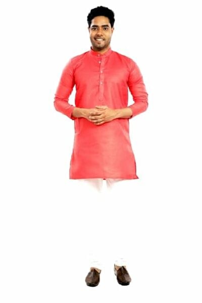 Buy Shree Ashtavinayak Men Cotton Kurta, Mandarin Collar, Full Sleeves, Solid Long Kurta, Regular Fit (Red) on EMI