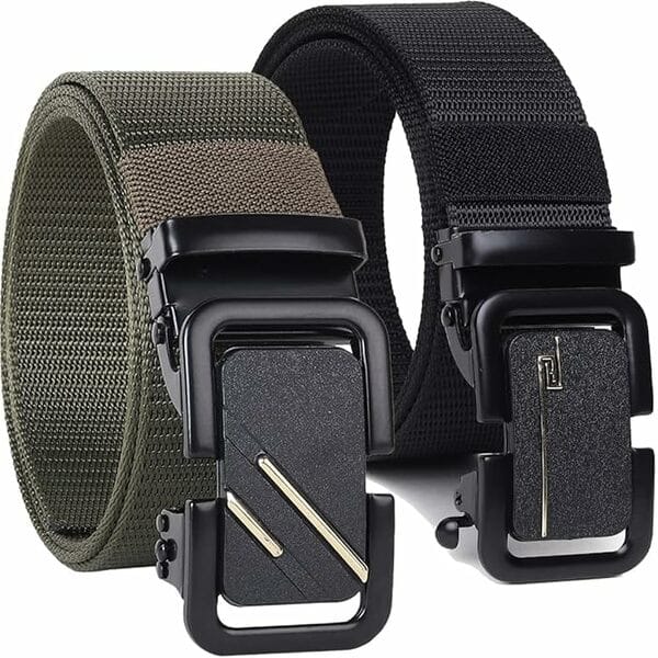 Buy Shree Ashtavinayak Men’s Formal/Causal Automatic Push Lock Nylon Woven Belt Combo Set for Men (Green-Black) on EMI