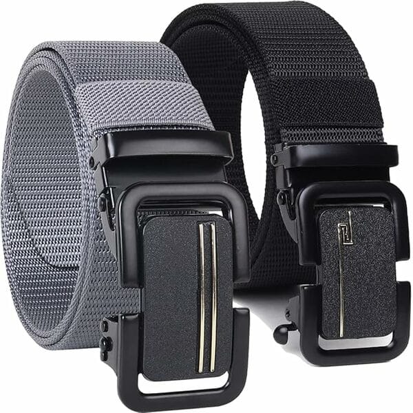 Buy Shree Ashtavinayak Men’s Formal/Causal Automatic Push Lock Nylon Woven Belt Combo Set for Men (Grey-Black) on EMI