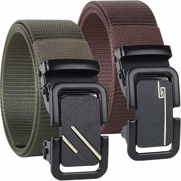 Buy Shree Ashtavinayak Men’s Formal/Causal Automatic Push Lock Nylon Woven Belt Combo Set for Men (Green-Brown) on EMI