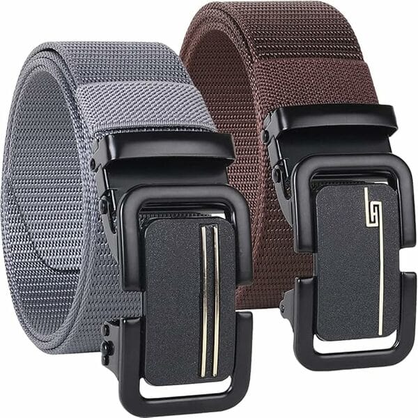 Buy Shree Ashtavinayak Men’s Formal/Causal Automatic Push Lock Nylon Woven Belt Combo Set for Men (Grey-Brown) on EMI