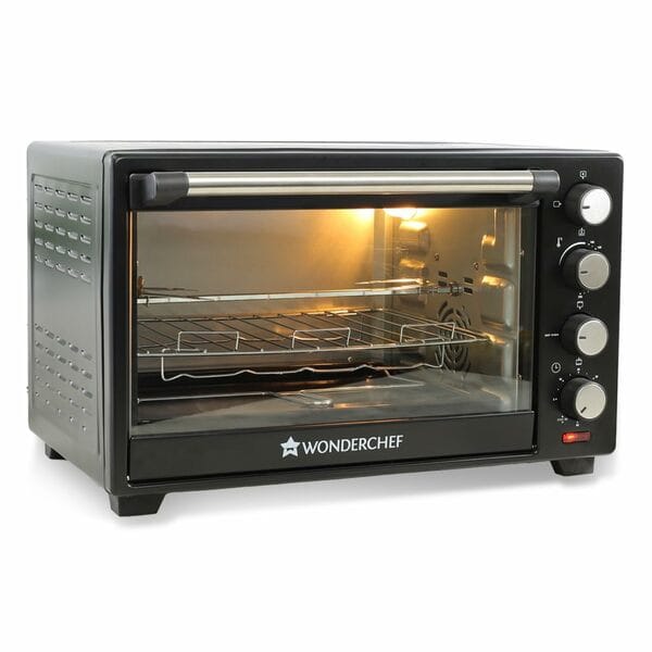 Buy Wonderchef Oven Toaster Griller (OTG) – 28 litres, Black – with Rotisserie,Auto-Shut Off, Heat-Resistant Tempered Glass, Multi-Stage Heat Selection on EMI