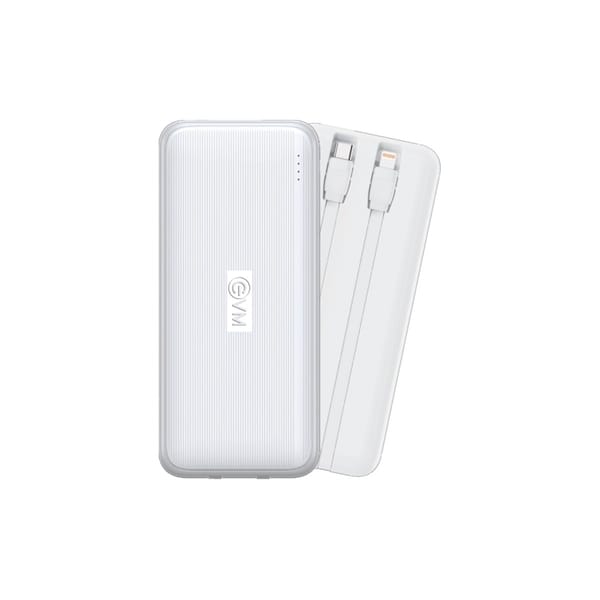 Buy EVM P0501 EnConnect 10000mAh USB, Type-C, Lightning Output Powerbank| Type-C PD | Built-in I/O Cables | LED Indicator | Made in India (White)- 2 Years Warranty on EMI
