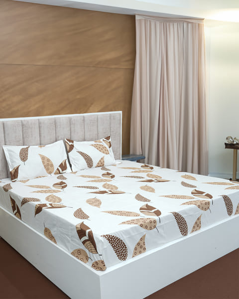 Buy Bella True Bed Sheet Suitable for Double Bed | Poly Cotton (Beigeleaf | Beige) on EMI