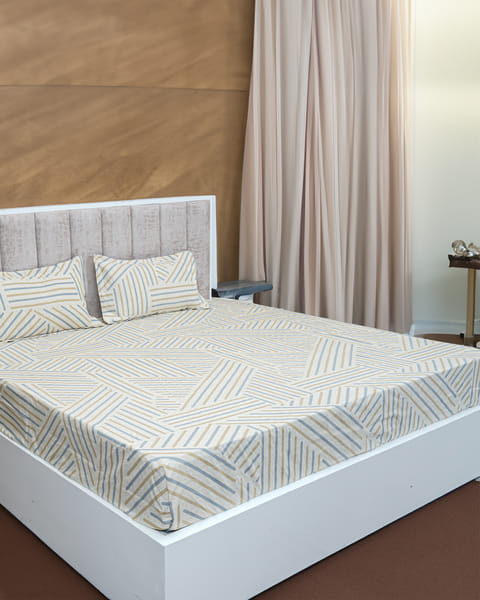Buy Bella True Bed Sheet Suitable for Double Bed | Poly Cotton (Beigestrips | Beige) on EMI
