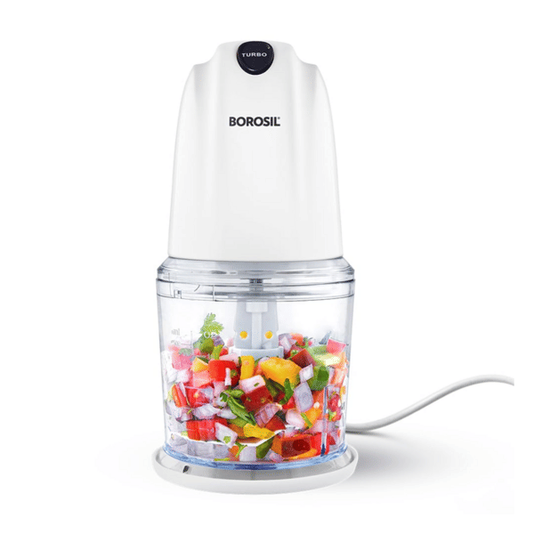 Buy Borosil Chef Delite 260 Watts Electric Chopper for Kitchen, Twin Blade Technology, 500 ml 'chop-n-store' plastic bowl with lid, Vegetable Chopper, Cutter, Chop, Mince, Dice, Whisk, Blend, Transparent on EMI