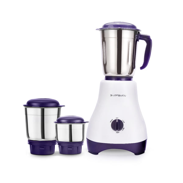 Longway Neo Plus Mixer Grinder | Up to 650 Watt Powerful Motor | 3 Jars for Grinding, Mixing, Juicing | 2 Year Warranty (Purple, 3 Jars)