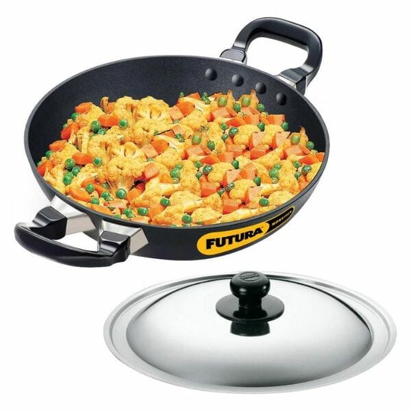 Buy Hawkins Futura 1.5 Litre Deep Fry Pan, Non Stick Kadai with Stainless Steel Lid, Round Bottom Kadhai, Small Non Stick Kadai, Black (NK15S) on EMI