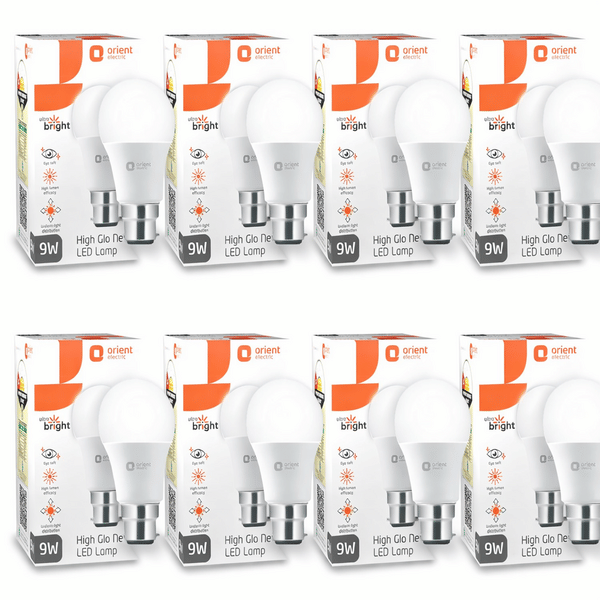 Buy Orient Electric 9W High Glow LED bulb | Cool White| B22d base | Pack of 8 on EMI