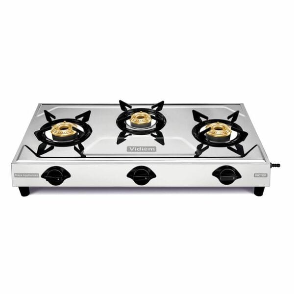 Buy VIDIEM 3-Burner Gas Stove VICTOR FG GS 0264 | Premium Stainless Steel with Flame Guard, Manual Ignition, and Durable Performance on EMI