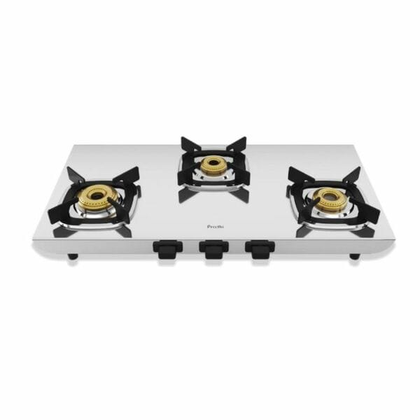 Buy Preethi Glamsteel 3 Burner Gas Stove with Brass Burners | Stainless Steel on EMI
