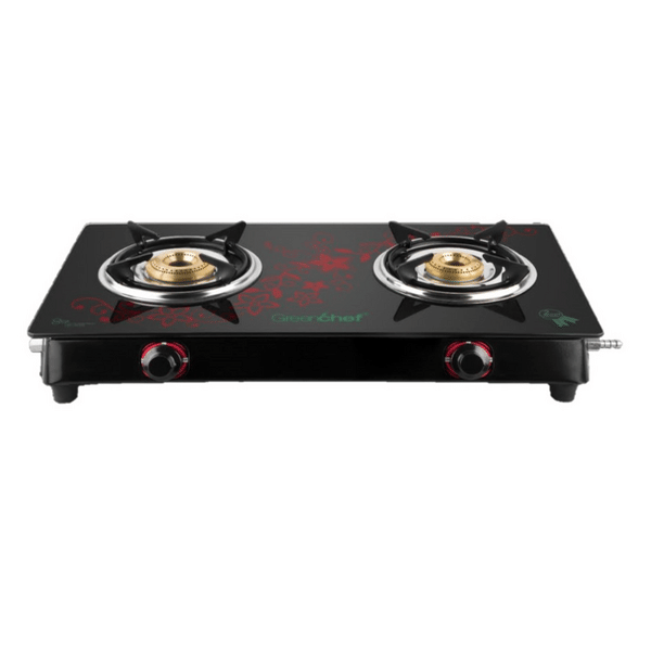 Buy Greenchef Bliss 2 Burner Gas Cooktop | High-Efficiency Brass Burners | Toughened Glass Top | Compact & Stylish Design for Modern Kitchens on EMI