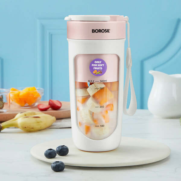 Buy Borosil NutriSip Pink Portable Blender | 40W Low-Noise DC Motor | 340ml Unbreakable PC Jar | USB Rechargeable | Turbo 6 Blade Action | Smoothies, Shakes, Soft Fruit, Protein Mix on EMI