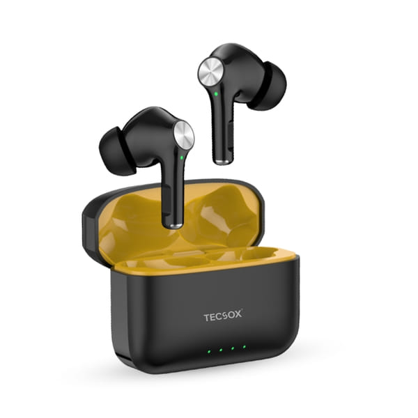 TecSox Neo411 Wireless Earbuds with Deep Bass, 30 Hours Playtime, Bluetooth 5.3, IPX4 Water-Resistant, Comfortable Fit(Yellow)
