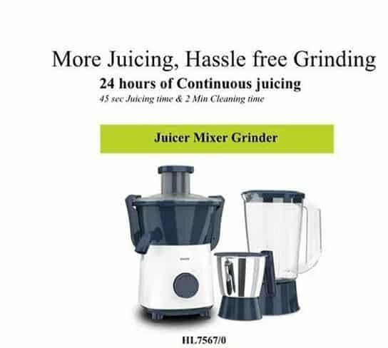 PHILIPS Juicer Mixer Grinder, HL7567/00, 500 Watts, 2 Jar (Deep Azure)
