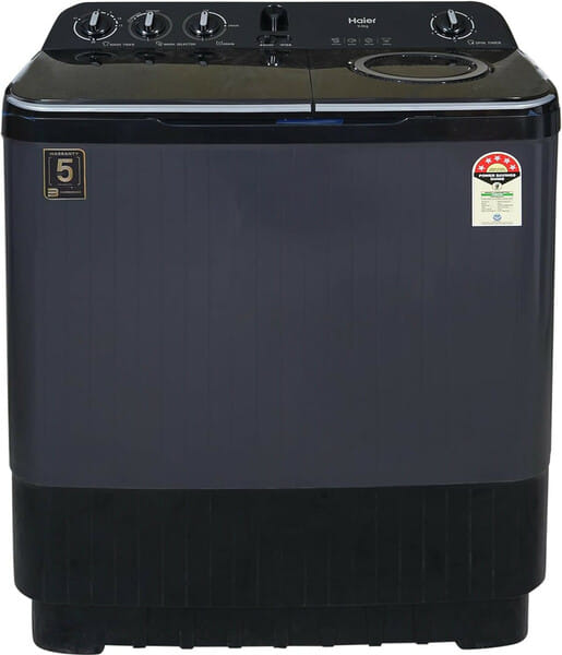 Buy Haier 9 Kg 5 Star Semi Automatic Top Loading Washing Machine (HTW90-196BBK Magic Filter, Rat Mesh, Toughened Glass Top Black) on EMI