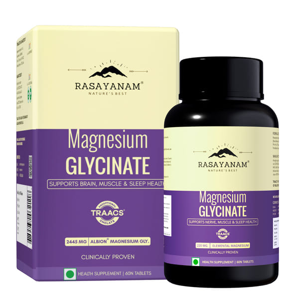 Buy Rasayanam Magnesium Glycinate 2445mg | Muscle Recovery & Better Sleep | 60 Tablets Pack of 1 on EMI