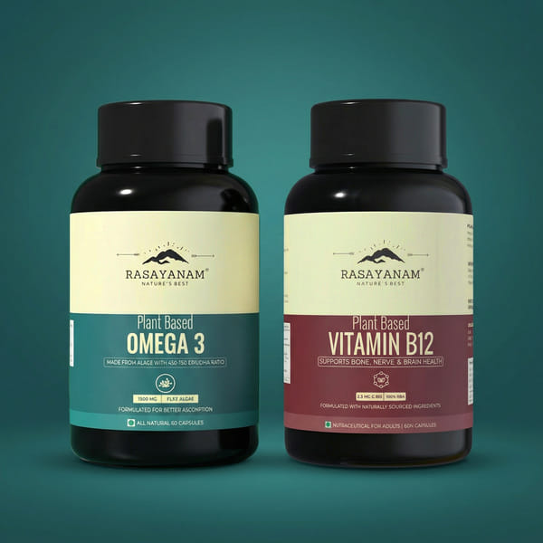 Buy Rasayanam Plant-Based Omega-3 and Vitamin B12 Combo for Brain, Joints & Energy Support on EMI