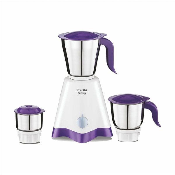 Buy Preethi Crown Pro Mixer Grinder For Kitchen |600 Watt Mixie, 3 Jars| 5Yr Motor Warranty & Lifelong Free Service | White/Purple on EMI