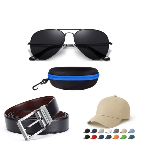 Buy Men’s Combo Set – Stylish Cap, Classic Sunglasses & Premium Wallet | Trendy Travel & Outdoor Accessories Gift Pack for Men | Casual Baseball Cap with UV Protected Aviator Sunglass & PU Leather Wallet on EMI