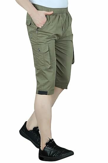 Buy Shree Ashtavinayak Men Cotton Regular Fit Solid Knee Length Short | 2 Zipper Pocket | 4 Button Pockets | Versatile ¾ Half Pants for Everyday (Green) on EMI