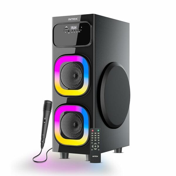 Buy Intex 80W Powerful Dynamic Bass Tower Speaker with Wired Mic | RGB Lights | LED Display & Bluetooth v5.2 | Fully Remote Control (Black, 8" Woofer Size) on EMI