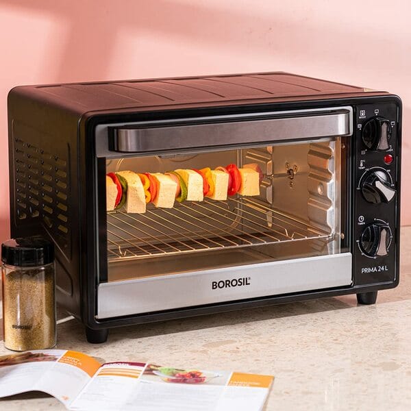 Buy Borosil 1600W Prima 24 L Oven Toaster Griller | Made in India BIS Approved OTG | Bake, Grill, Toast & Rotisserie | Adjustable Control | Illuminated Chamber | Family Size OTG with Accessories on EMI