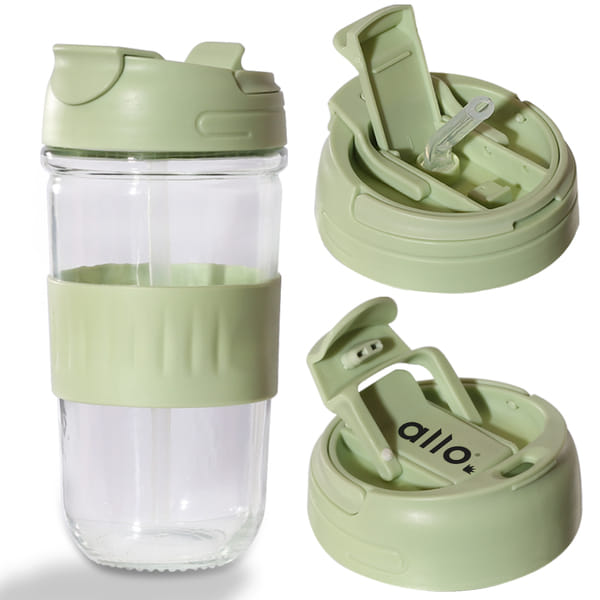 Buy Allo Reusable Glass Mug Sipper Tumbler with Straw, Unique 2 in 1 ANTI Spill Lid | Microwave Safe Leakproof Glass with Anti-Slip Grip for Hot & Cold Coffee|| Car, Office, Travel use | 500ml (Green) Green on EMI