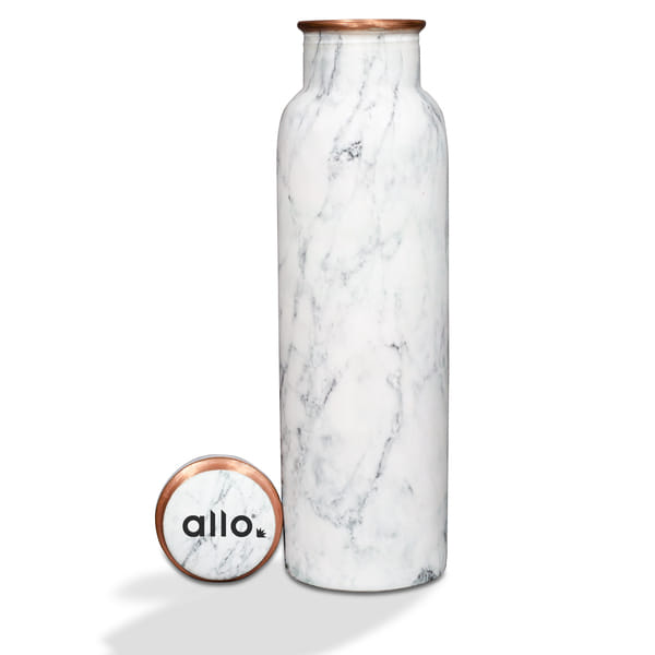 Buy Allo Pure Copper Water Bottle 1 Litre Copper Bottle | Alkaline and Anti Oxidant | 100% Leak Proof, Office, Gym Bottle, Modern Tamba Bottle for Adults, Best Gift for Diwali White Natural Marble on EMI