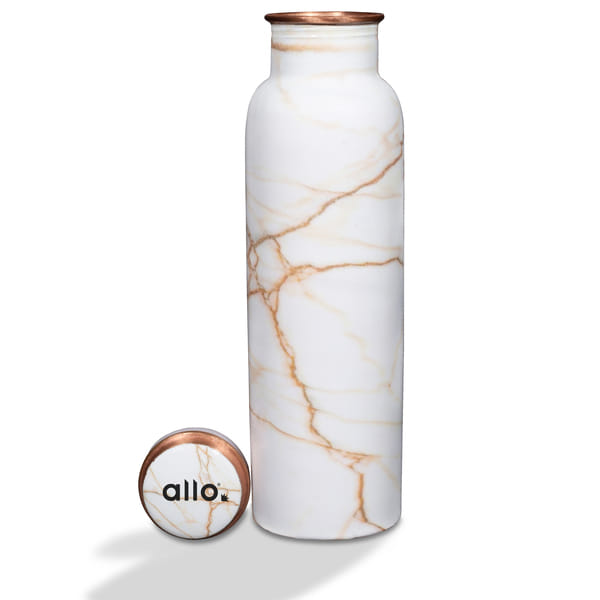 Buy Allo Pure Copper Water Bottle 1 Litre Copper Bottle | Alkaline and Anti Oxidant | 100% Leak Proof, Office, Gym Bottle, Modern Tamba Bottle for Adults, Best Gift for Diwali White Golden Marble on EMI
