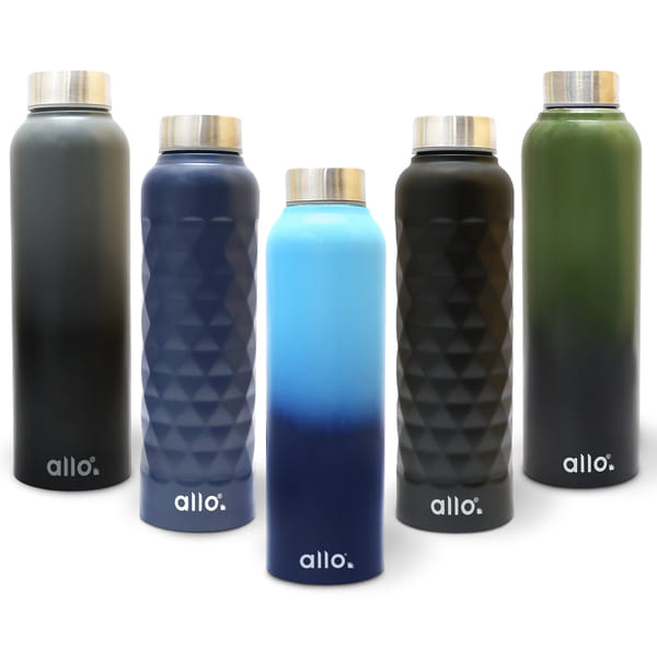 Buy Allo Stainless Steel Water Bottle For Adults, Kids 1 Litre For School, Office, Sports, Gym 1L For Men And Women, Pack Of 5 on EMI