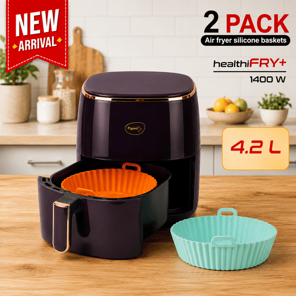 Buy Pigeon Healthifry Plus Digital Air Fryer, 360° High Speed Air Circulation Technology 1400 W with Non-Stick 4.2 L Basket, Cook With 95% less oil, 2 years warranty (Purple) on EMI
