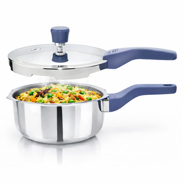 Buy Allo CookSafe 2 Litre Triply Stainless Steel Pressure Cooker, Naturally Non-Stick Outer Lid Pressure Cooker, Healthy Cooking, Gas and Induction Friendly, ISI Certified, 10 Year Warranty, Slate Blue on EMI