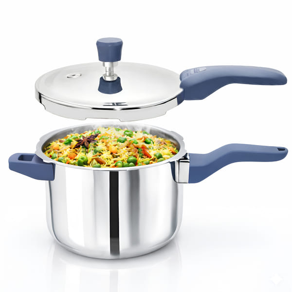 Buy Allo CookSafe 5 Litre Triply Stainless Steel Pressure Cooker, Naturally Non-Stick Outer Lid Pressure Cooker, Healthy Cooking, Gas and Induction Friendly, ISI Certified, 10 Year Warranty, Slate Blue on EMI
