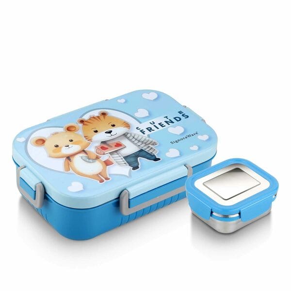 Buy Signoraware Chipmunk Stainless Steel Printed Lunch Box ( 850ml+130ml | SkyBlue ) on EMI