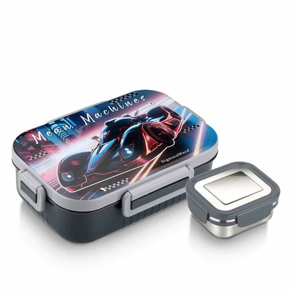 Buy Signoraware Chipmunk Stainless Steel Printed Lunch Box ( 850ml+130ml | Black) on EMI