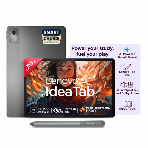 Buy Lenovo Idea Tab with Pen|5G + Wi-Fi|11 Inch,2.5K Display, 500 Nits Brightness|8GB RAM + 256GB ROM(Expandable Up to 2 TB)|Mediatek Dimensity 6300|Android 15|4-Speakers with Dolby Atmos,Grey on EMI