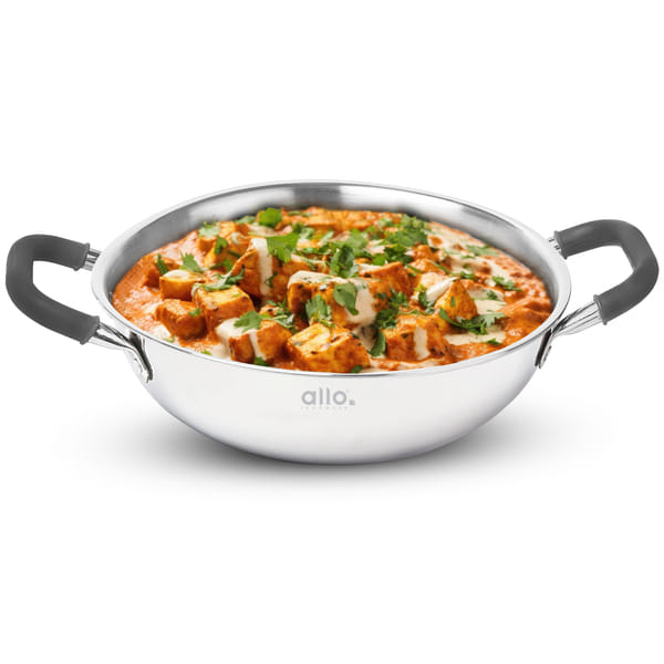 Buy Allo Triply Stainless Steel Kadhai with Handles for Curry/Stir-Fry/Deep-Fry/DryVeg/Sauté Induction Friendly Non-Stick, 32cm, 6.8 litres Without lid on EMI