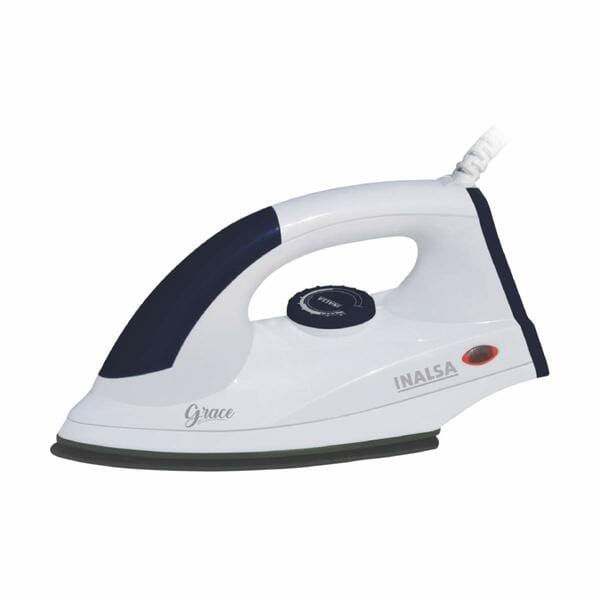 Inalsa GRACE 1200 Watt Dry Iron with Non Stick Coated Sole Plate| Shock Proof Body | ISI Certified | 2 Year Warranty (White/Blue)