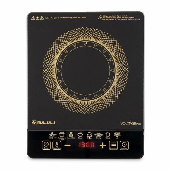 Buy Bajaj ICX 190FS Induction Stove | 1900 Watts | Voltage Pro | Feather Touch Controls | 9 Preset Menu | Digital Display | 1 Yr Warranty on EMI